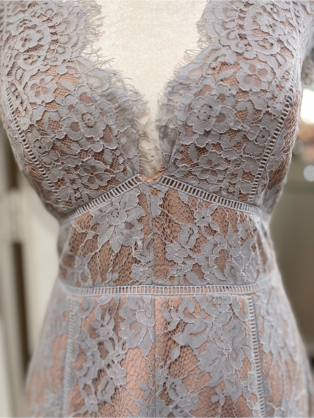 Neiman Marcus !! Stylestalker Dusty Blue Lace Mini Dress